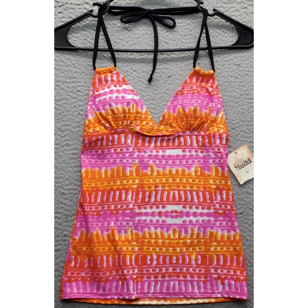Mudd Tankini Top Women Size XS Multicolor Striped Pleated Swimwear‎ Beach Padded